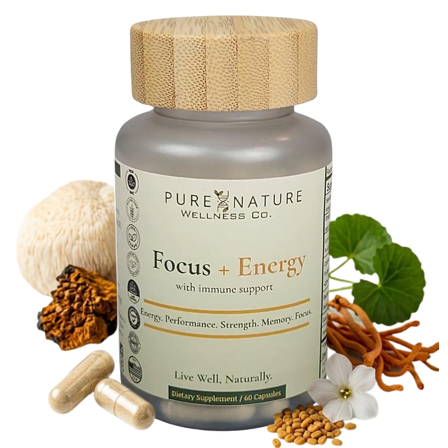 Focus + Energy + Performance Support-6-in-1 Mushroom Nootropic & Mitochondrial Complex-Advanced Brain Supplement-Natural Energy-Caffeine Free Biohack with Lion’s Mane,Cordyceps,Mumijo,Fenugreek - Maple Wellness Supplements