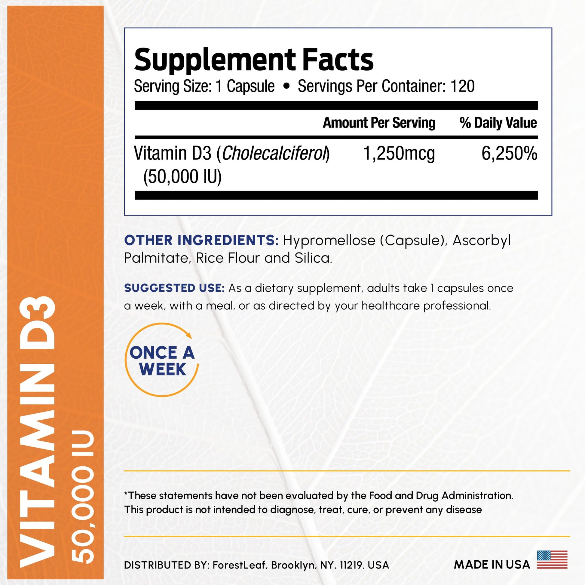 ForestLeaf Vitamin D3 50,000 IU | VIT D - Kosher VIT D3 Vitamin D Supplement for Women and Men | Bone Health, Teeth, Immune Support - Maple Wellness Supplements