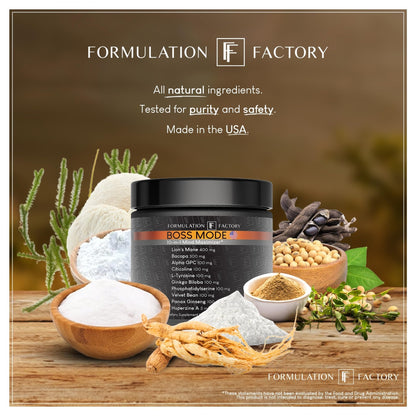 Formulation Factory BOSS Mode 10-in-1 Nootropic Complex with Lion's Mane, Alpha-GPC, Bacopa Monnieri, Ginkgo Biloba, Rhodiola, - Maple Wellness Supplements