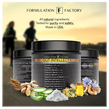 Formulation Factory Probiotics for Women & Men - Gut Intellect 10-in-1 Digestive Enzymes with Prebiotics and Postbiotics - Total Gut Health Supplement - 120 Capsules, 2 Month Supply - Maple Wellness Supplements