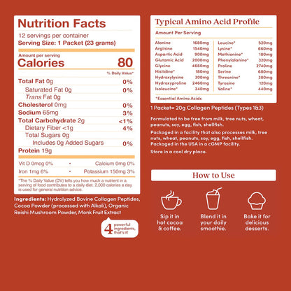 Further Food Chocolate Collagen Peptides Powder with Reishi Mushroom - 100% Grass-Fed, Hydrolyzed Type 1 & 3, 20g of Collagen per Serving, Supports Skin, Hair, Nails & Joints, Stick Packs, 9.74 Oz - Maple Wellness Supplements