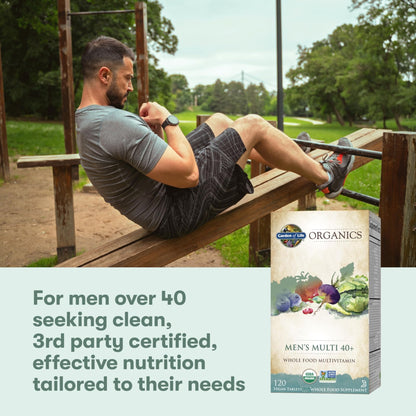 Garden of Life Organics Men's 40+ Multivitamin with Prostate Support, B12 & Vitamins – Vegan Daily Whole Food Multivitamin, Non-GMO, Certified Organic, 120 Tablets - Maple Wellness Supplements