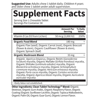 Garden of Life Organics Vegan Vitamin D3 Chewable - Raspberry Lemon, 2,000 IU (50mcg) Whole Food Vitamin D3 from Lichen - Maple Wellness Supplements