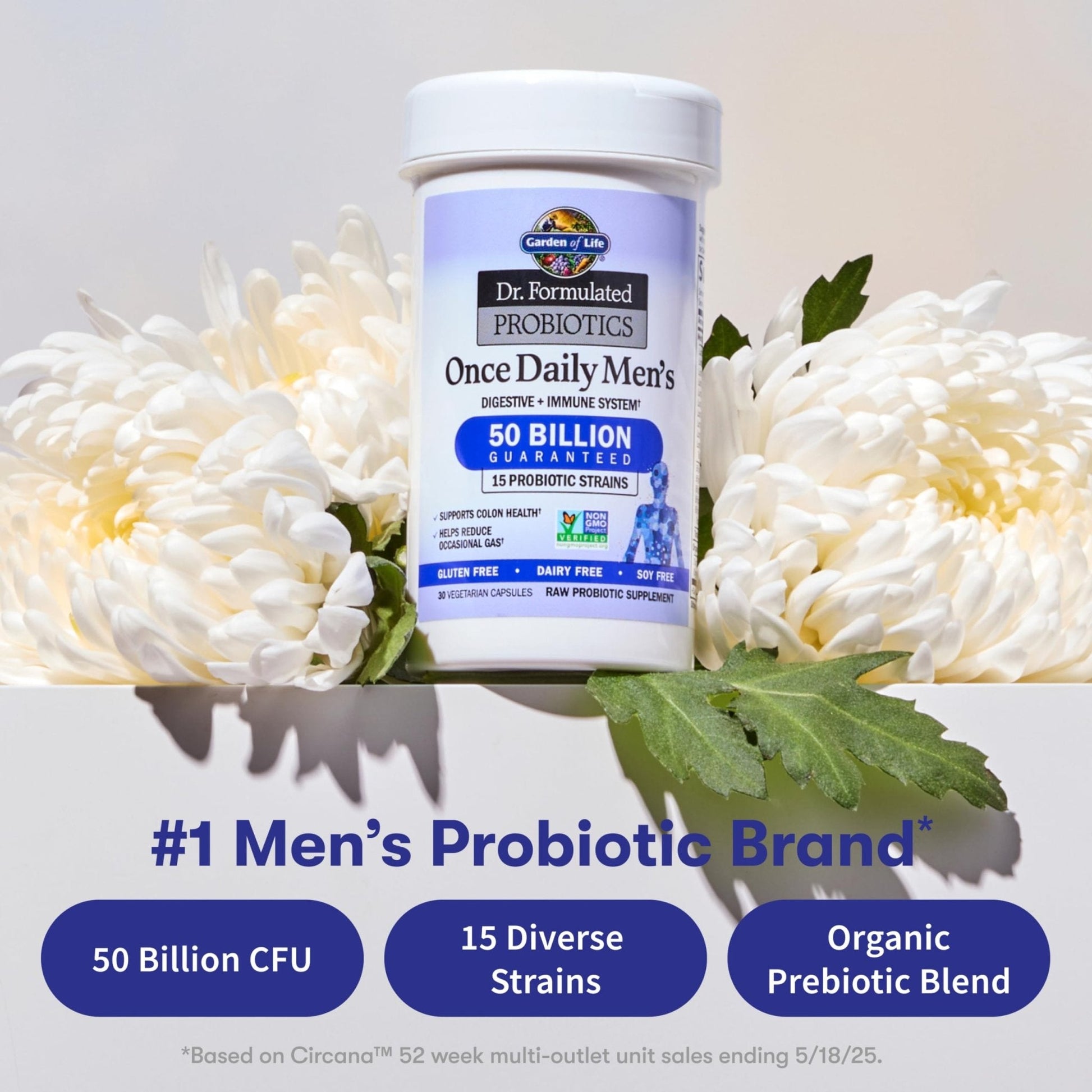 Garden of Life Probiotics for Men, Dr Formulated 50 Billion CFU 15 Probiotics for Digestive Health + Organic Prebiotic Fiber, Colon & Immune Support - Maple Wellness Supplements