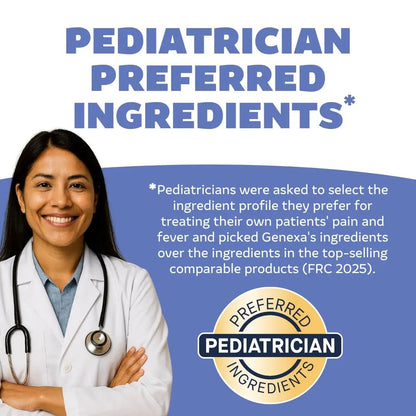 Genexa Children's Clean Acetaminophen | Pediatrician Preferred Ingredients | Pain & Fever Reducer for Kids | Dye Free, 0% Artificial Additives | Ages 2-11, Delicious Organic Blueberry Liquid, 4 fl oz - Maple Wellness Supplements