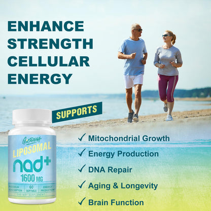 GIORANA 1600 MG Liposomal NAD+ Supplement, NAD+ Boosting Supplement, Superior Absorption, Vitamin B3 for Aging Defense, Longevity, Energy, Repair, Non-GMO, 60 Softgels - Maple Wellness Supplements