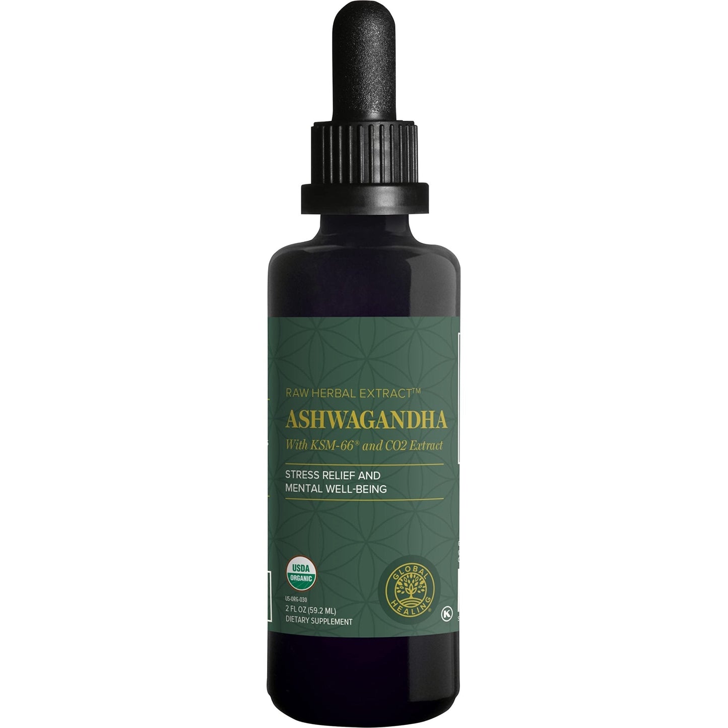 Global Healing Center - Organic Ashwagandha Supplements Drops - KSM-66 Ashwagandha Extra Strength for Men & Women, Helps Promote Relief from Stress, Mood Support, Organic (2 Fl Oz) - Maple Wellness Supplements