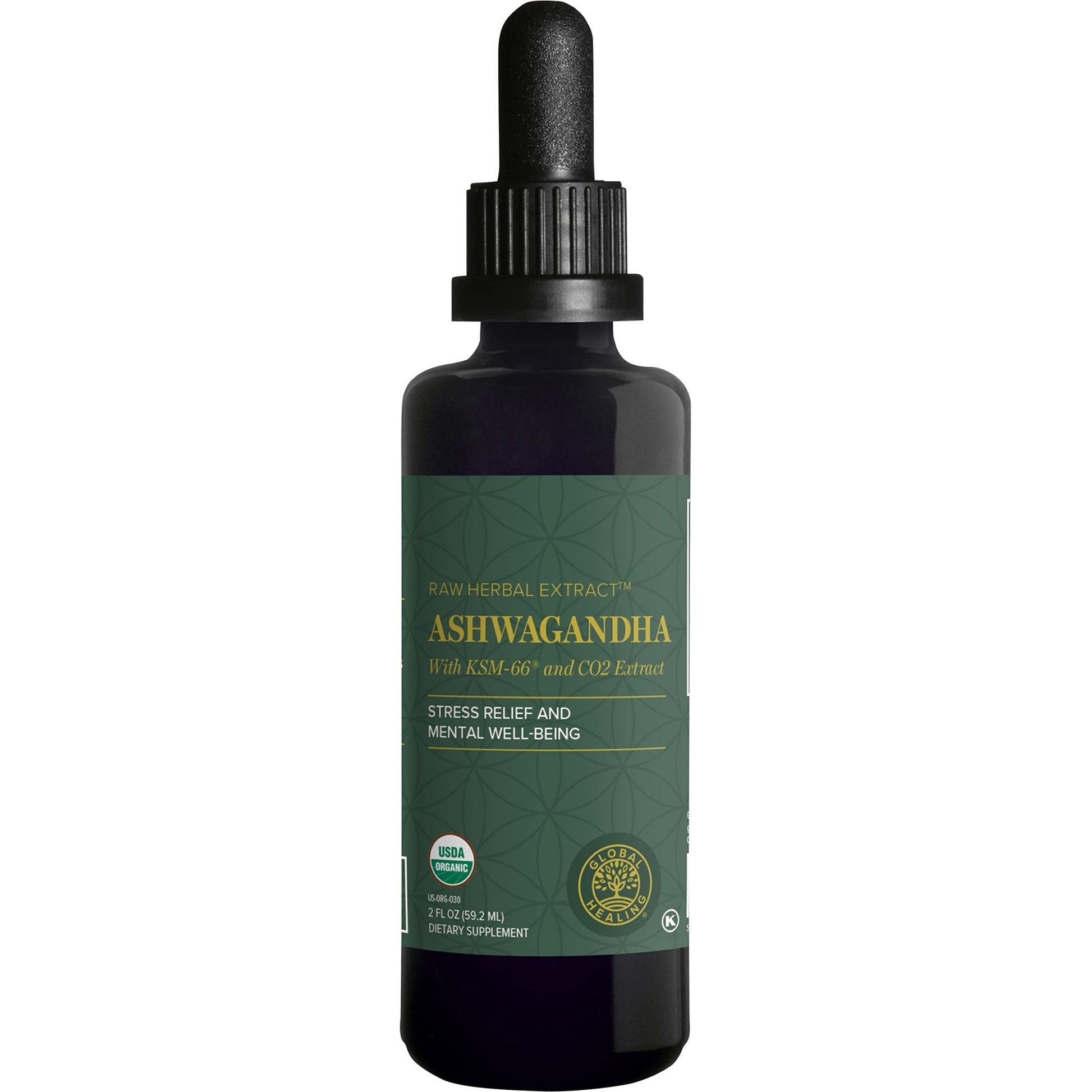Global Healing Center - Organic Ashwagandha Supplements Drops - KSM-66 Ashwagandha Extra Strength for Men & Women, Helps Promote Relief from Stress, Mood Support, Organic (2 Fl Oz) - Maple Wellness Supplements