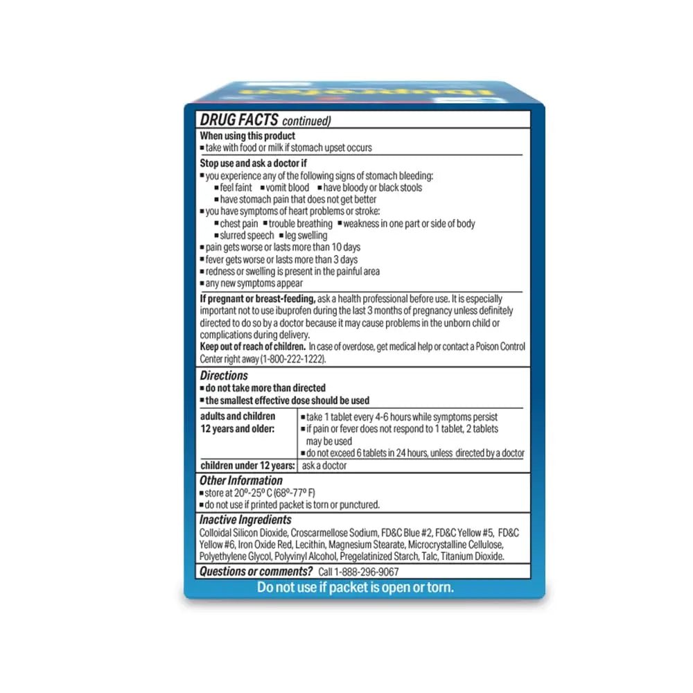 Globe Ibuprofen Tablets, 200 mg, Pain Reliever and Fever Reducer, for Headache, Muscular Aches, Arthritis, Backache and More 50 Packets of 2 Tablets Each,100 Tablets - Maple Wellness Supplements