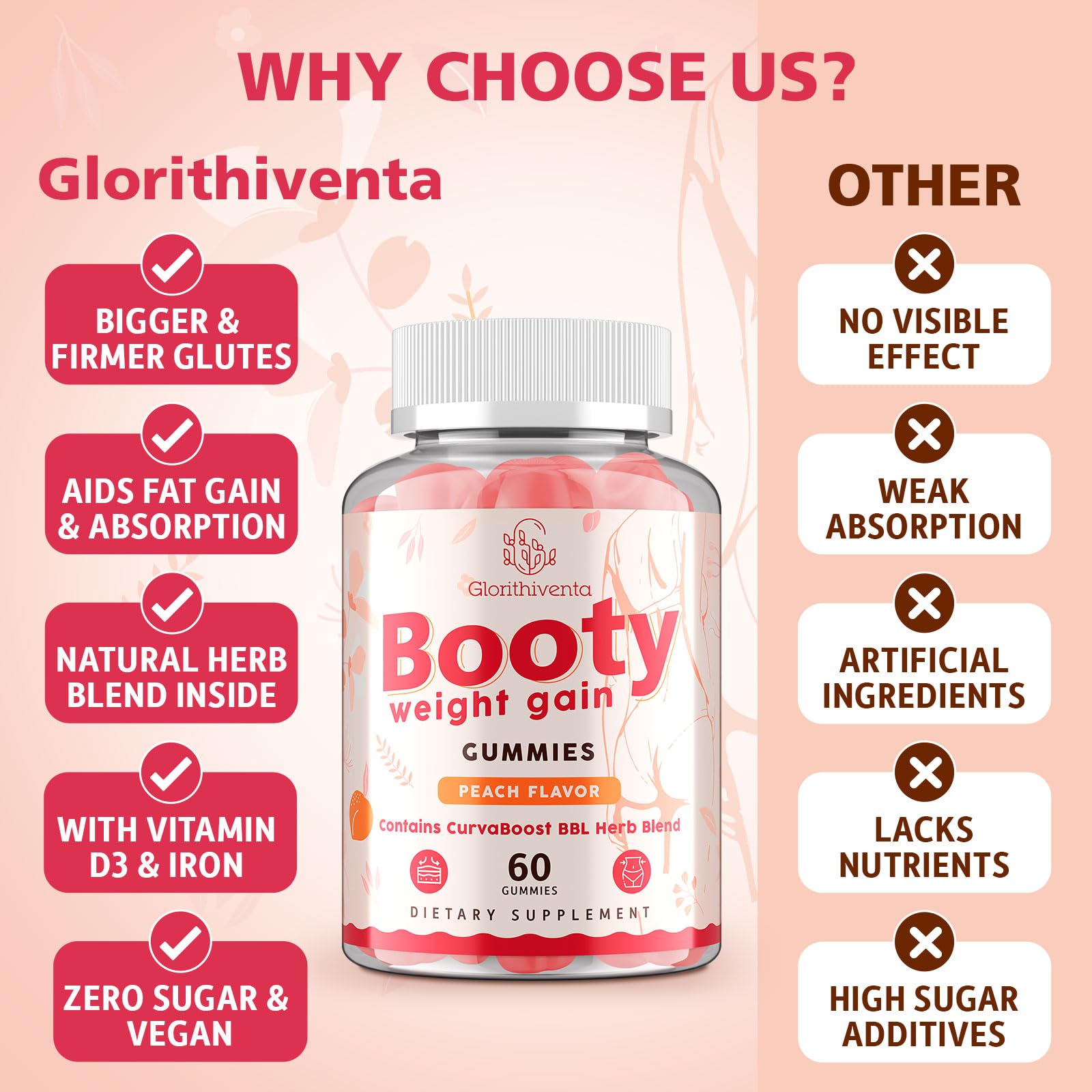 Glorithiventa Cholesterol & Booty Gummies Supplement Bundle - Plant Sterols & Stanols + CurvaBoost BBL Herb Blend & Creatine Monohydrate - Cholesterol Normal Level, Booty, Curves & Energy - Maple Wellness Supplements