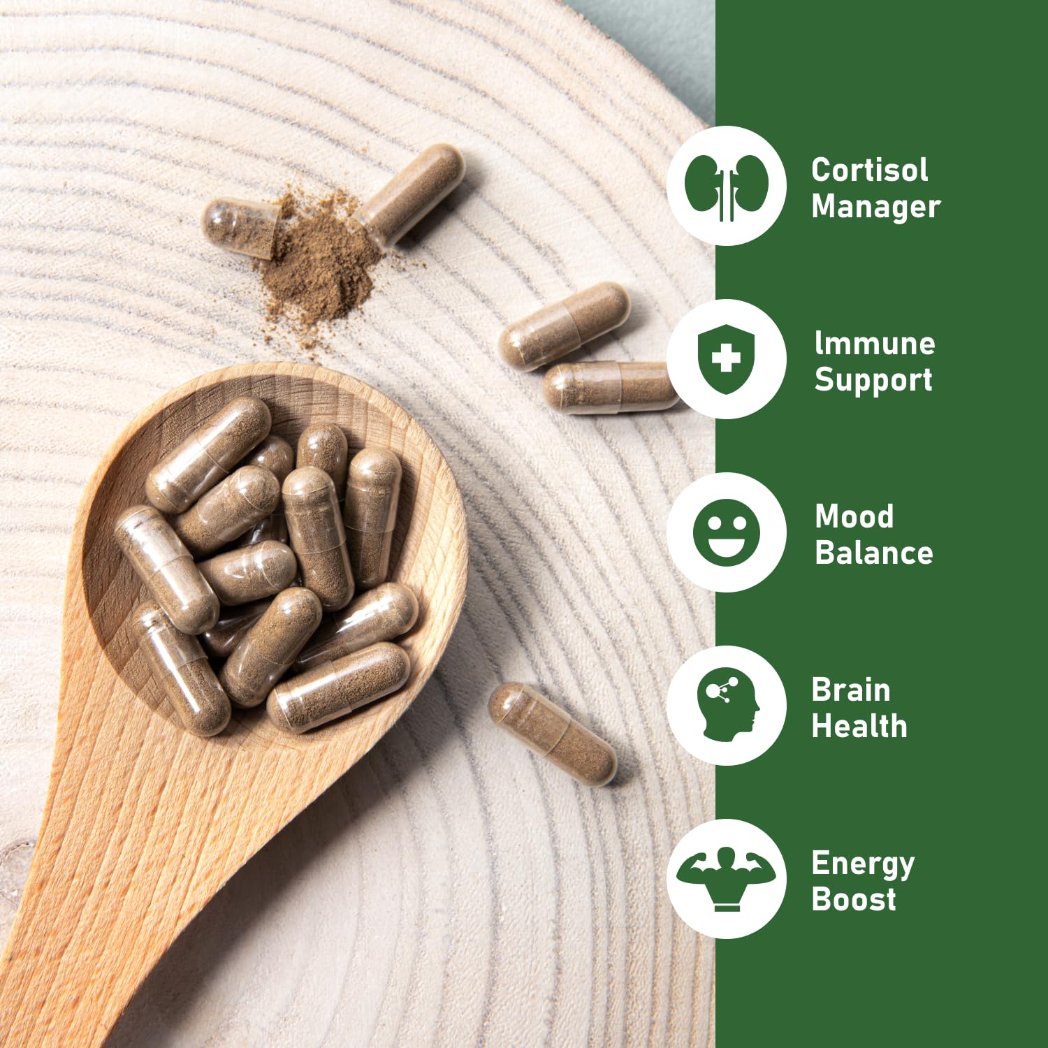 GlowEver KSM-66 Ashwagandha Supplements with L-Theanine Moringa Organic Mushrooms Complex Ginseng Ginkgo Biloba - Mood & Energy Support, Cortisol Manager, Immune Support, 60 Vegan Capsules - Maple Wellness Supplements