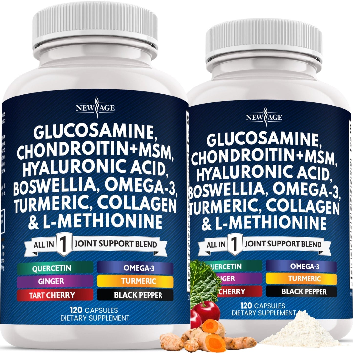 Glucosamine Chondroitin, MSM, Turmeric Curcumin, Collagen, Hyaluronic Acid, Omega 3 – Health Supplement for Men & Women – 240 Count - Maple Wellness Supplements