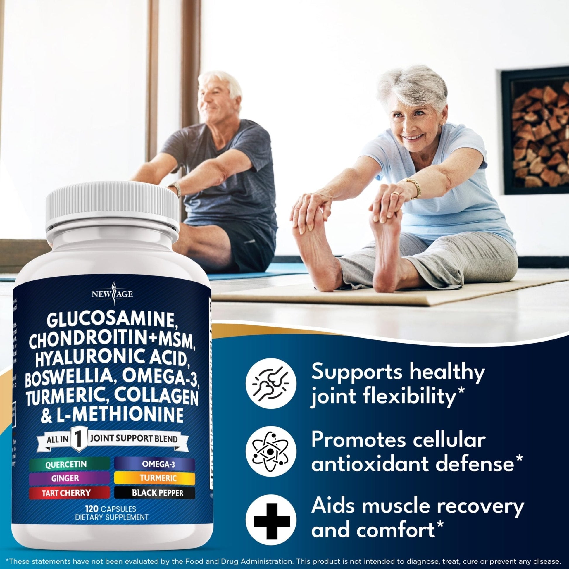 Glucosamine Chondroitin, MSM, Turmeric Curcumin, Collagen, Hyaluronic Acid, Omega 3 – Health Supplement for Men & Women – 240 Count - Maple Wellness Supplements