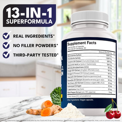 Glucosamine Chondroitin, MSM, Turmeric Curcumin, Collagen, Hyaluronic Acid, Omega 3 – Health Supplement for Men & Women – 240 Count - Maple Wellness Supplements