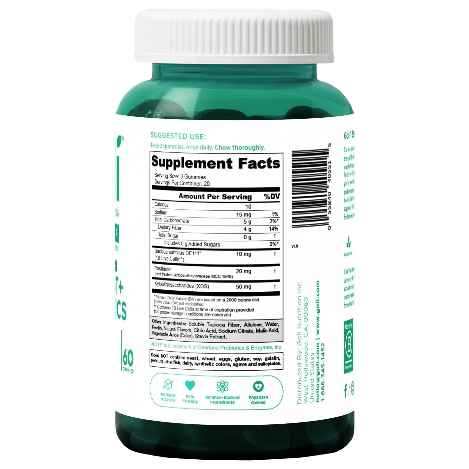 Goli Zero Sugar Pre Pro Postbiotic Gummies - Worlds First 3-in-1 with DE111, XOS, MCC1849 - No Sugar Alcohols - Vegan, Keto-Friendly, Non-GMO - Maple Wellness Supplements