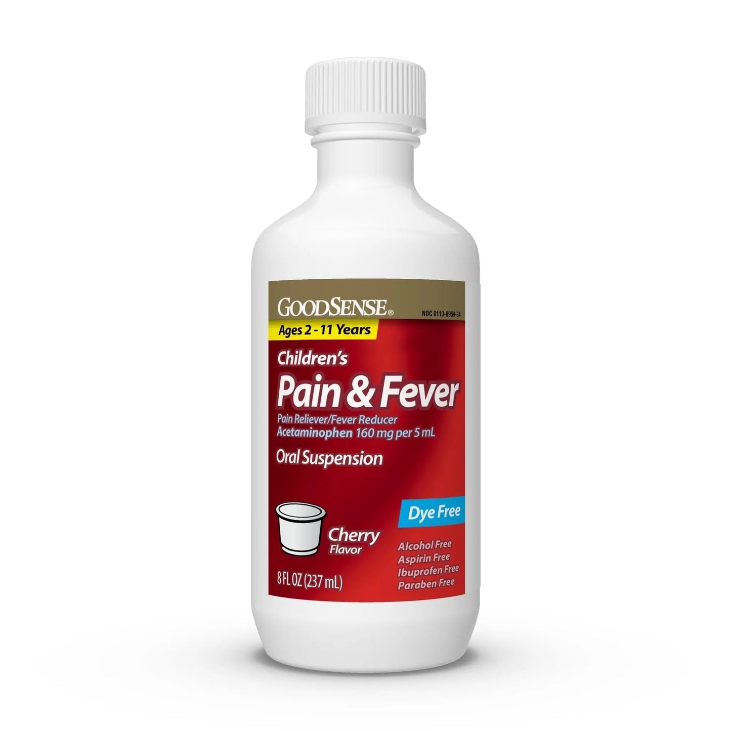 GoodSense Children's Dye-Free, Acetaminophen 160 mg per 5 mL Oral Suspension, Cherry Flavor, 8 FL OZ - Maple Wellness Supplements