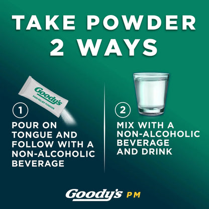 Goody's Nighttime Powder, Pain Reliever & Sleep Aid with Acetaminophen & Diphenhydramine Citrate, Caffeine Free, 16 Count - Maple Wellness Supplements
