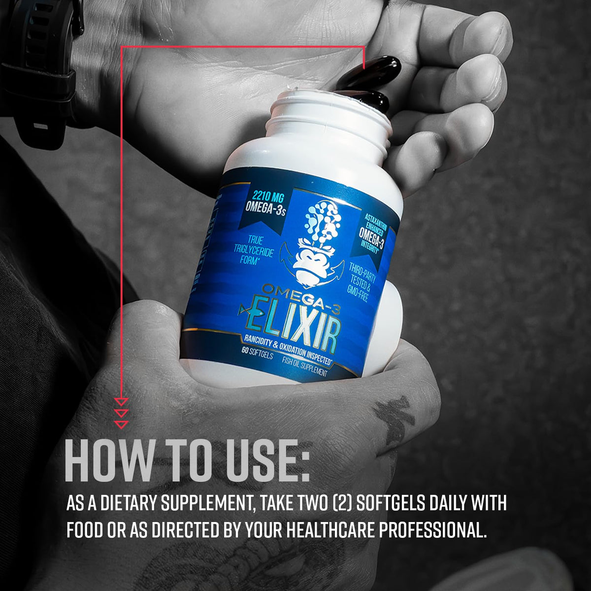 Gorilla Mind Omega-3 Elixir™ | 2210mg Fish Oil Re-Esterified Triglyceride Form | EPA, DHA + 2 Fatty Acids | Astaxanthin Infusion for Bolstered Integrity | 3rd Party & Rancidity Tested | 60 Softgels - Maple Wellness Supplements