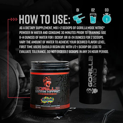 Gorilla Mode Nitric Upgraded Stimulant Free Pre-Workout – Best Tasting and Most Effective Stimulant Free Pre-Workout/Massive Pumps · Vasodilation · Power / 768 Grams (Rocket Frost) - Maple Wellness Supplements