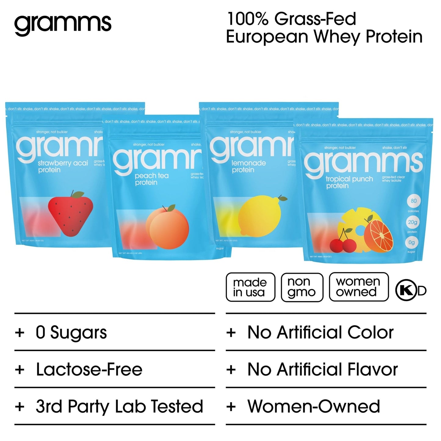 GRAMMS Clear Protein Powder Packets 20G Protein for Women & Men | Lactose Free, Grass-Fed Whey Isolate, Gluten Free, Zero Sugar, Gut Friendly, Non-Bloating - Maple Wellness Supplements