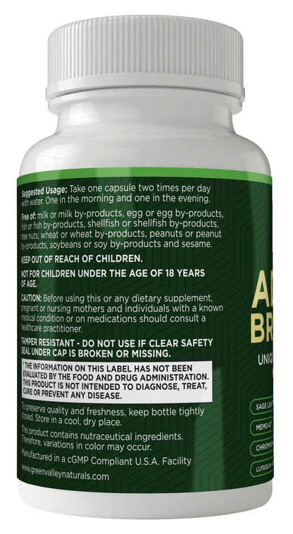GREEN VALLEY NATURALS - Advanced Brain Power - Supports Healthy, Normal Brain Function, Focus and Concentration, clinically formulated to Support Healthy Brain Clarity. (1 Bottle, 60, Count) - Maple Wellness Supplements
