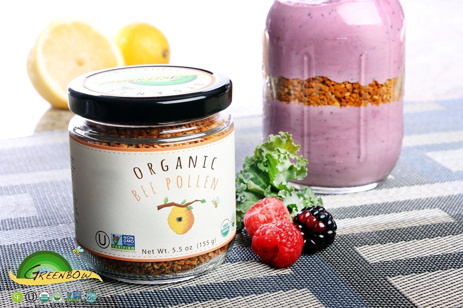 Greenbow Organic Bee Pollen - 100% USDA Certified Organic, Non-GMO, Halal, Kosher Certified, Pure & Natural Bee Pollen - Superfood Packed with Proteins - Maple Wellness Supplements