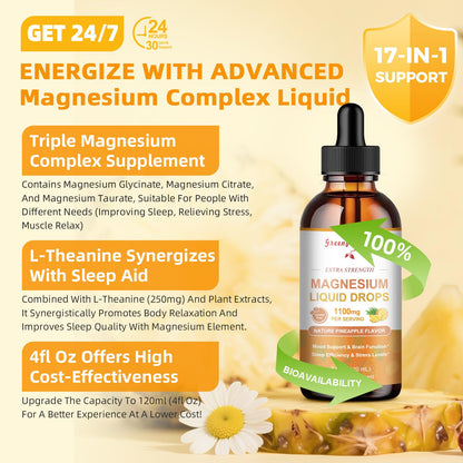 GREENPEOPLE 17-in-1 Triple Magnesium Complex Supplement,Magnesio Liquid Drops with Magnesium Glycinate & Citrate,Pineapple Flavor,Calm Mood,Muscle & Sleep for Adults,4 fl. oz 2Pack - Maple Wellness Supplements