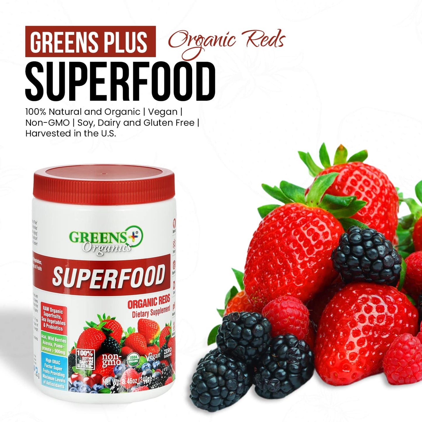 Greens+ Organic Reds Superfood Powder Organic Super Veggie Capsules - Maple Wellness Supplements