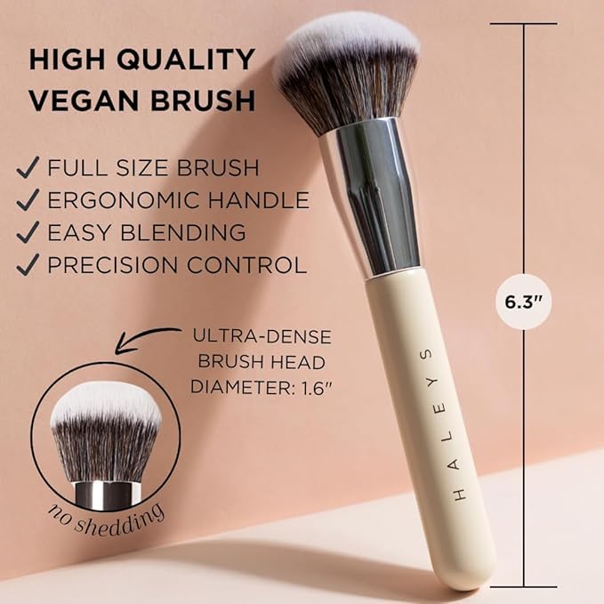 Haleys Beauty Kabuki Foundation Brush For Applying Powder, Foundation, Bronzer, Blush, and Mineral Make up, Soft Bristles, Seamless Blending, Makeup Brushes Essential, Vegan & Cruelty Free - Maple Wellness Supplements