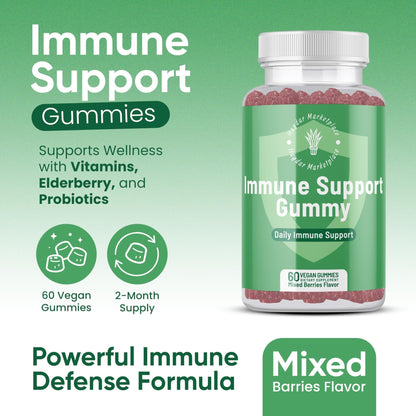 Haydar Marketplace Immune Boosters for Adults - Vegan Immune Support Gummies with Vitamins C & D, Zinc, Magnesium, Probiotics - Maple Wellness Supplements
