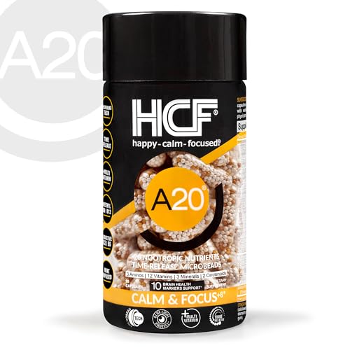 HCF A20 Microbead Brain Health Supplements for Adults for Memory, Focus, Calm, Mood, Alertness, Attention, Vision, Sleep, Immune System, 20 Premium Nootropic Nutrients Multivitamin & 7 Advances® Tech - Maple Wellness Supplements