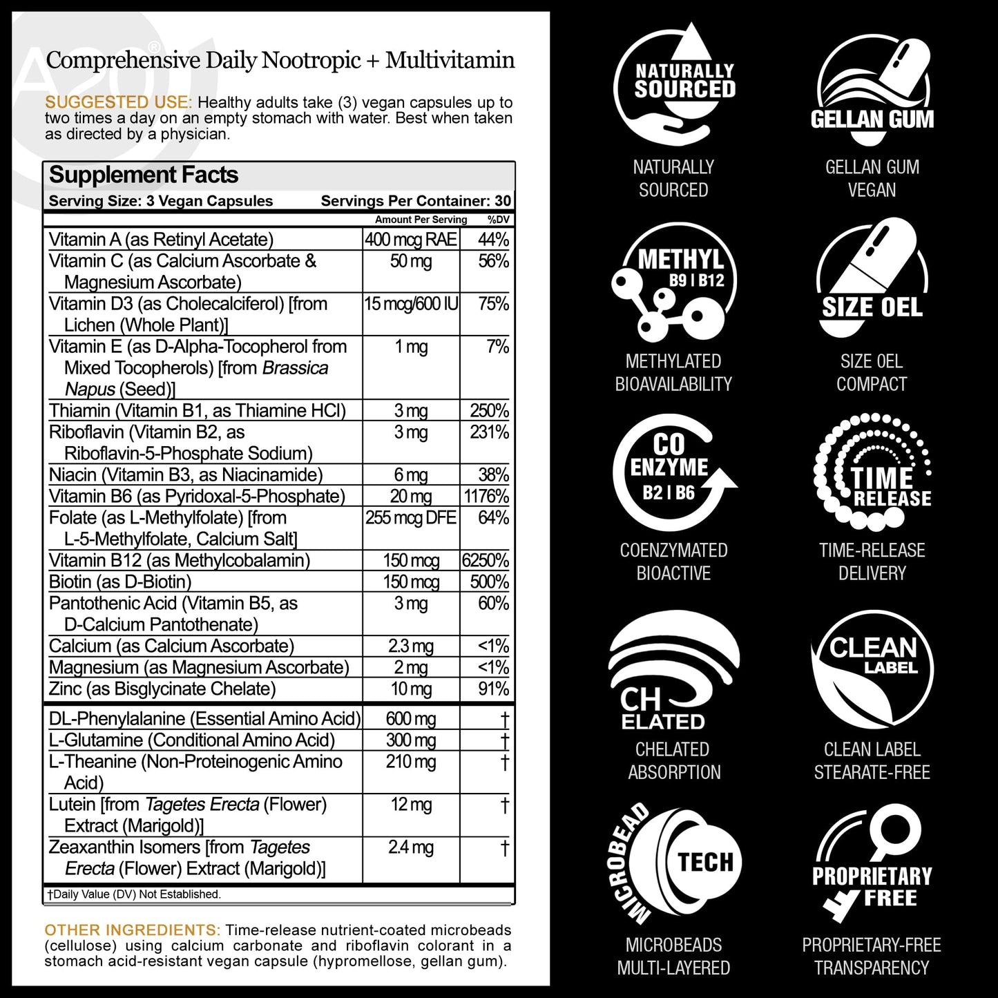 HCF A20 Microbead Brain Health Supplements for Adults for Memory, Focus, Calm, Mood, Alertness, Attention, Vision, Sleep, Immune System, 20 Premium Nootropic Nutrients Multivitamin & 7 Advances® Tech - Maple Wellness Supplements