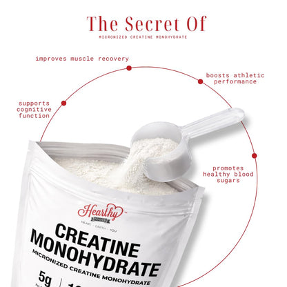 HEARTHY FOODS Creatine Monohydrate Micronized Powder 500G - 100 Servings, 5000mg Per Serving (5g) - for Men & Women Muscle Growth - Maple Wellness Supplements