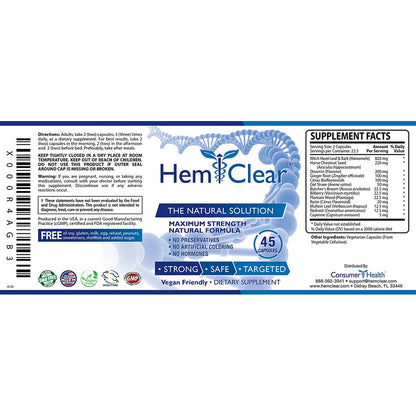 HemClear for Hemorrhoids - Vegan, 100% Natural Formula for Hemorrhoid Relief & Vascular Health - Maximum Strength 1 Bottle - Maple Wellness Supplements