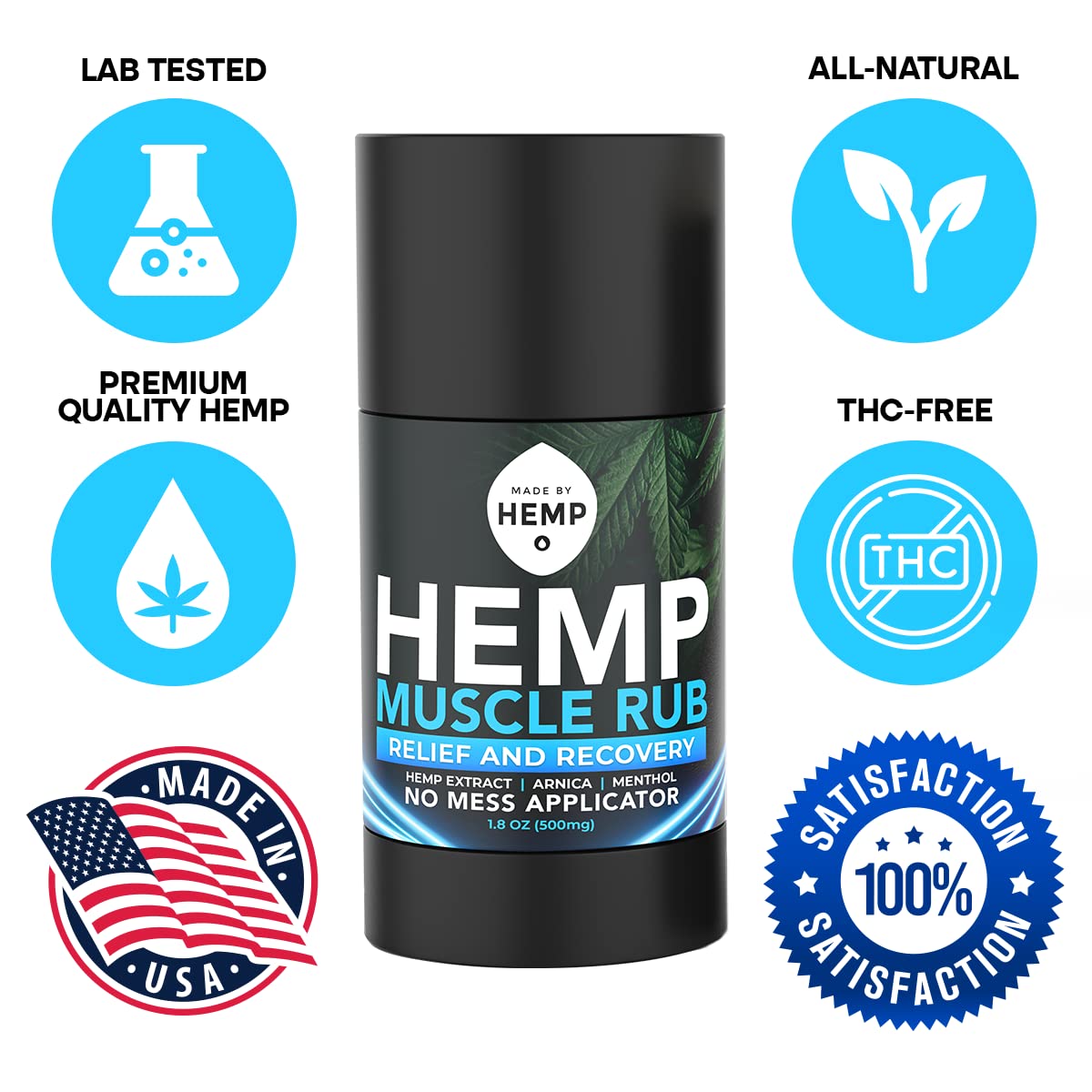 Hemp Roll On Post Workout Muscle Relief Stick for Muscles and Joints Natural Blend with Arnica, Menthol, Ginger Non Greasy Balm Cooling Soothing Support Formula Made by Hemp 1.8oz - Maple Wellness Supplements