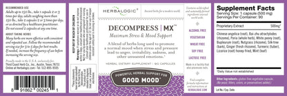 Herbalogic - Decompress MX Herb Capsules - Maximum Stress & Tension Relief - Reduces Anger & Moodiness, Positive Mood Support - Based on the Traditional Chinese Formula Xiao Yao San - 90 Cap Count - Maple Wellness Supplements