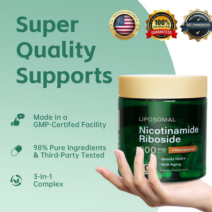 HHerbionix NAD Resveratrol Supplement Plus Extra Strength, Nicotinamide Riboside NR 900mg for Women & Men, NAD Supplement NMN Alternative– Liposomal Formula for Energy, Anti-Aging - Maple Wellness Supplements