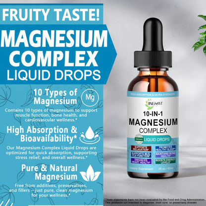 High Absorption Magnesium Complex Drops | 10-in-1 Liquid Magnesium Complex for Women & Men with Glycinate,Citrate,Taurate | for Stress Relief,Sleep,Heart Health | Vegan,Non-GMO,Fast-Acting Formula - Maple Wellness Supplements