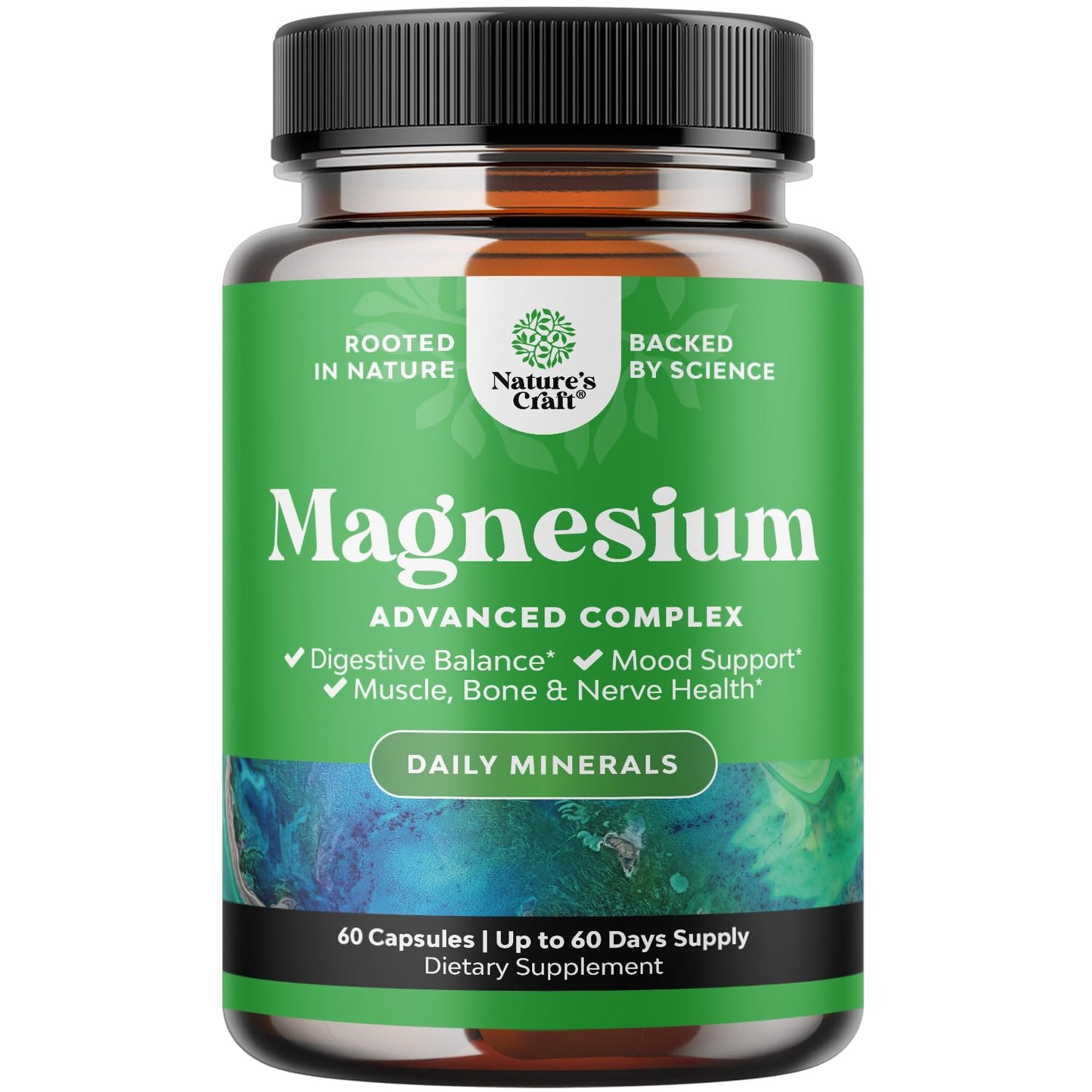 High Absorption Magnesium Complex Supplement - Magnesium Oxide 500mg with Citrate 500mg for Sleep and Mood Support - Pure Citrate per Serving for Muscle Stomach and Digestion - 60 Count - Maple Wellness Supplements