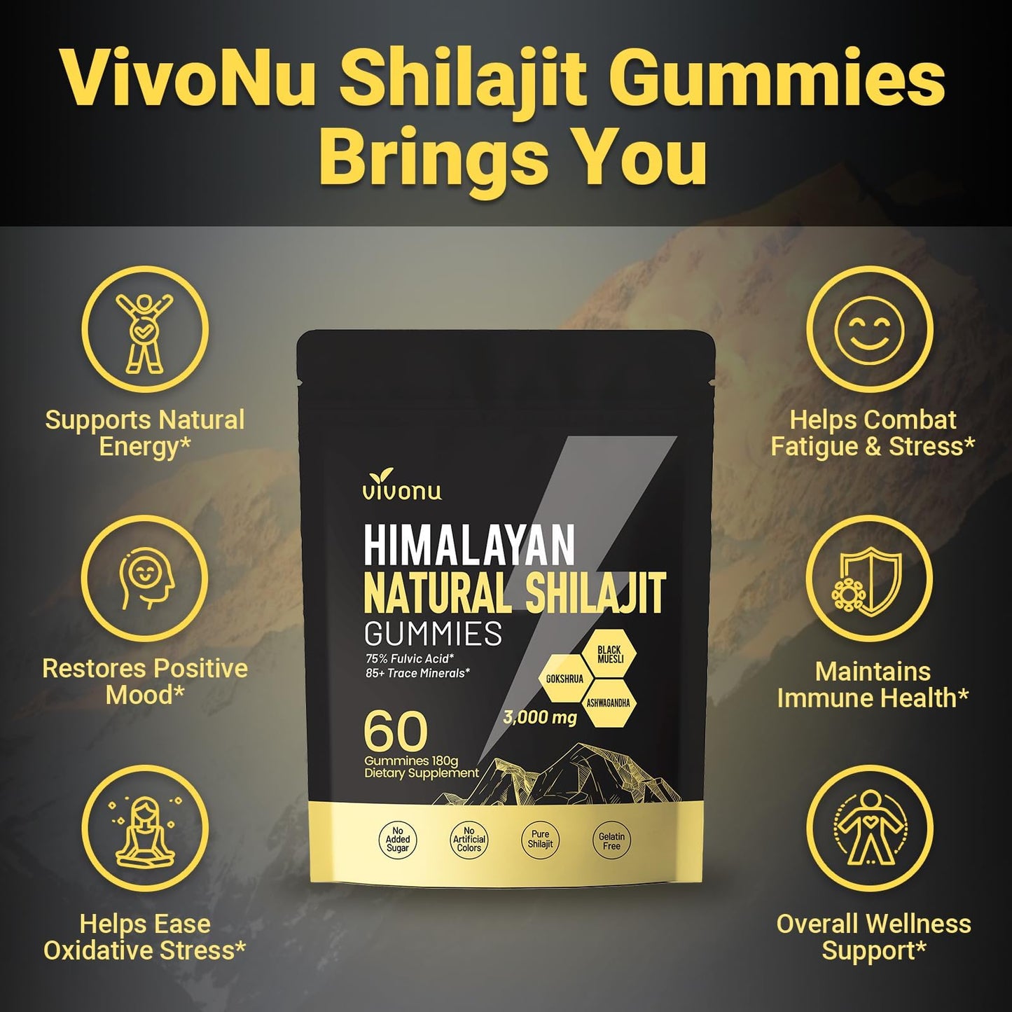 Himalayan9 Shilajit Gummies with Ashwagandha & Gokshura | 85+ Trace Minerals & Fulvic Acid | Organic, Non-GMO Micronutrient Supplement - Maple Wellness Supplements