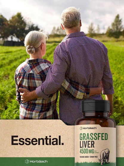 Horbäach Grass Fed Beef Liver | 4500mg | 90 Capsules | Desiccated, Pasture Raised, Grain Free, Non-GMO Supplement - Maple Wellness Supplements