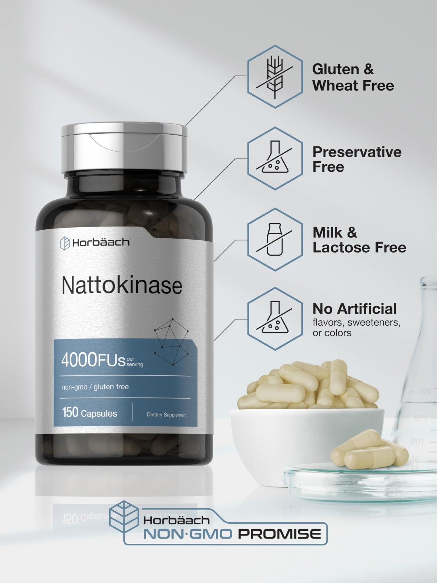 Horbäach Nattokinase Supplement 4000 FU | 150 Capsules | Non-GMO, Gluten Free - Maple Wellness Supplements