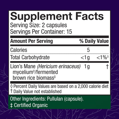 Host Defense Mushrooms Lion's Mane - Brain Health Support Supplement for Focus & Memory Function - Immune & Nervous System Support Supplement- 30 Capsules - Maple Wellness Supplements
