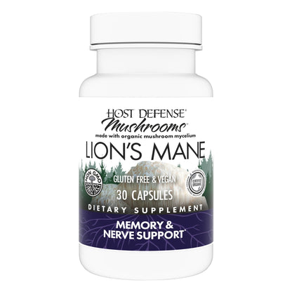 Host Defense Mushrooms Lion's Mane - Brain Health Support Supplement for Focus & Memory Function - Immune & Nervous System Support Supplement- 30 Capsules - Maple Wellness Supplements