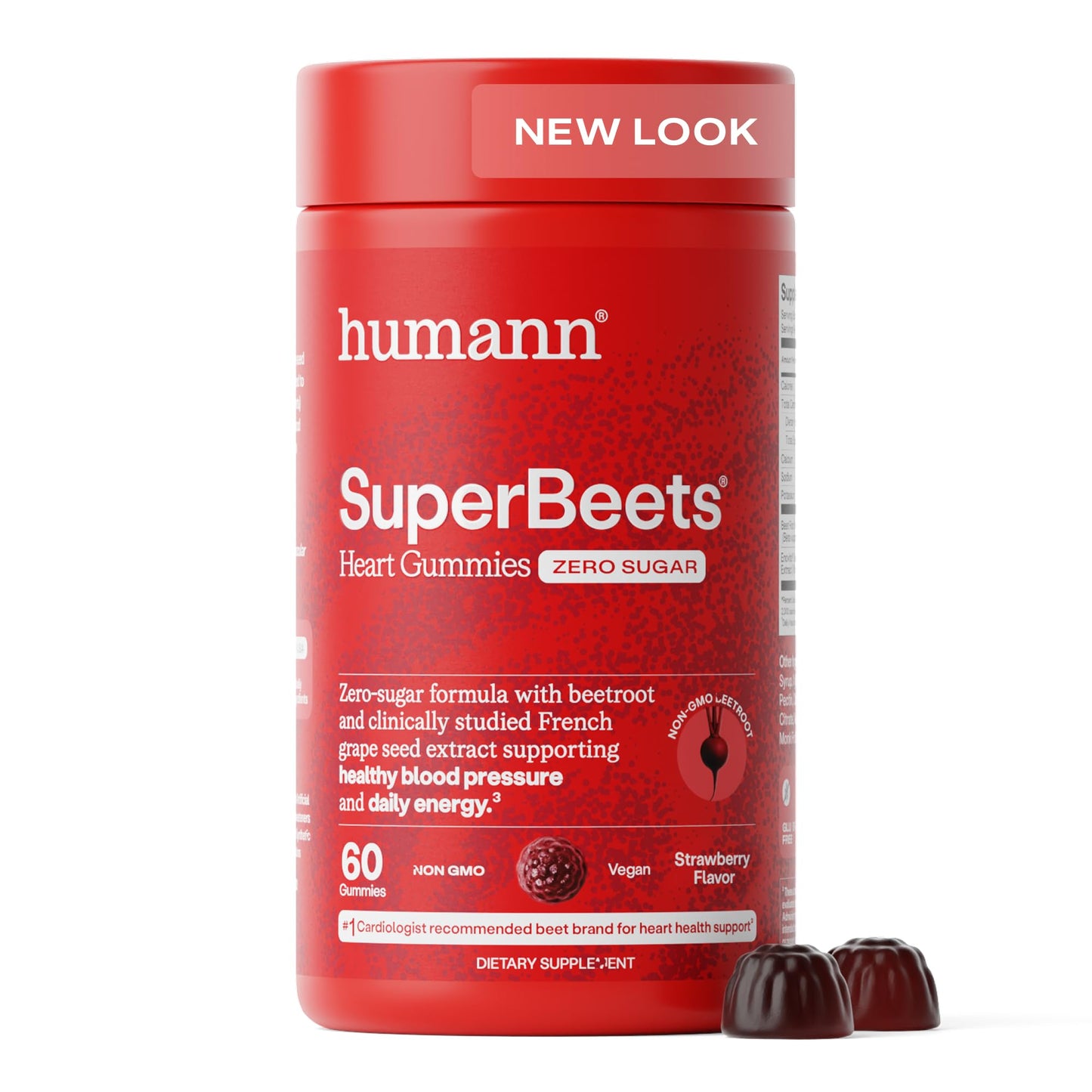 Humann SuperBeets Heart Gummies Zero Sugar - Beet Gummy with Energy Support, Grape Seed Extract & Beetroot Powder - 60 Count - Maple Wellness Supplements
