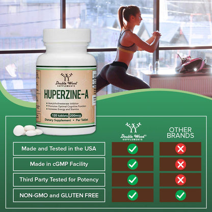 Huperzine A 200mcg (Third Party Tested) 120 Tablets, Brain Supplement to Promote Acetylcholine (Acetylcholinesterase Inhibitor) - Supports Memory and Focus by Double Wood - Maple Wellness Supplements
