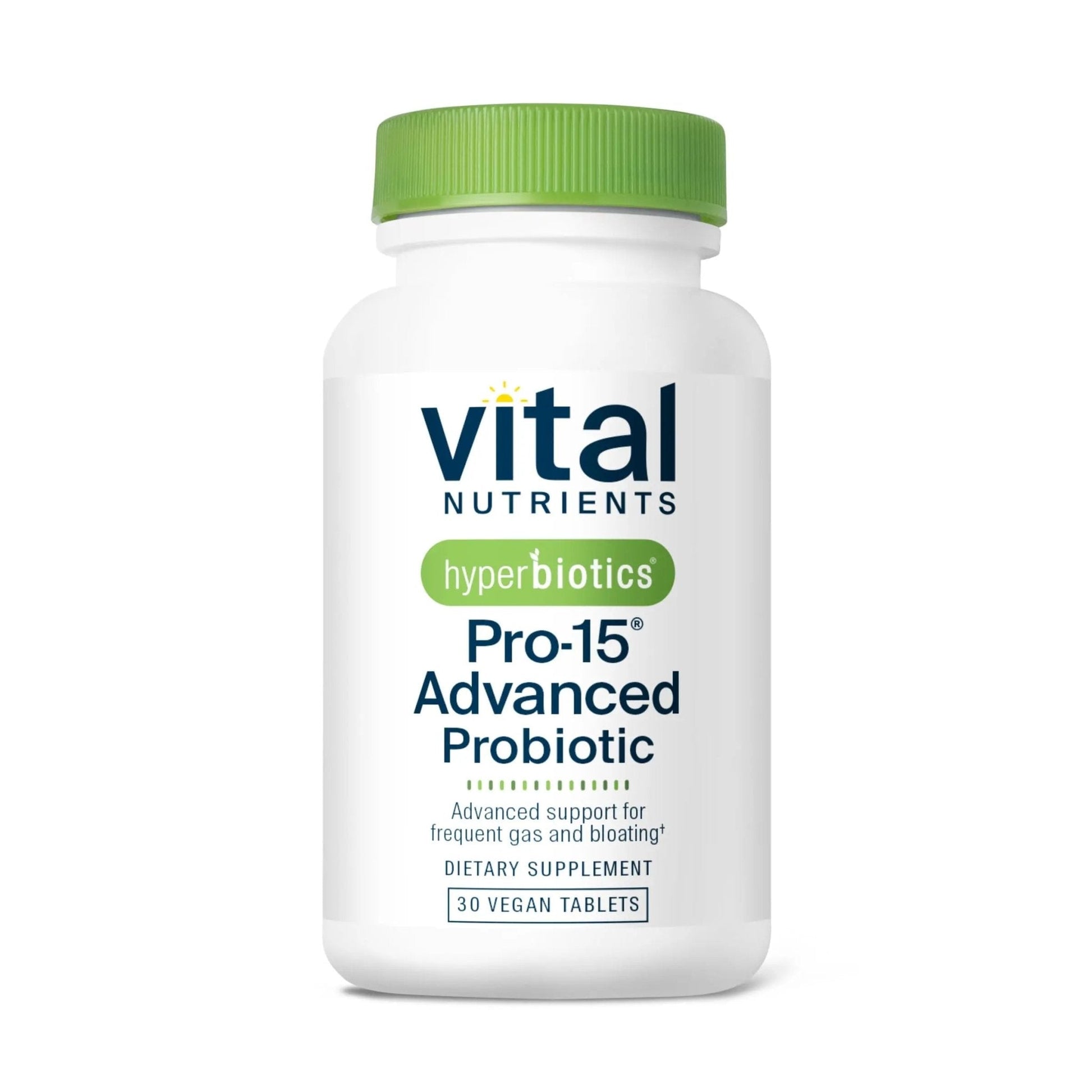 Hyperbiotics Vital Nutrients Pro-15 Advanced Probiotics for Women and Men | 15 Strains + Kiwifruit | Clinically Studied Daily Probiotics for Digestive Health, Gas, & Bloating | 30 Vegan Tablets - Maple Wellness Supplements