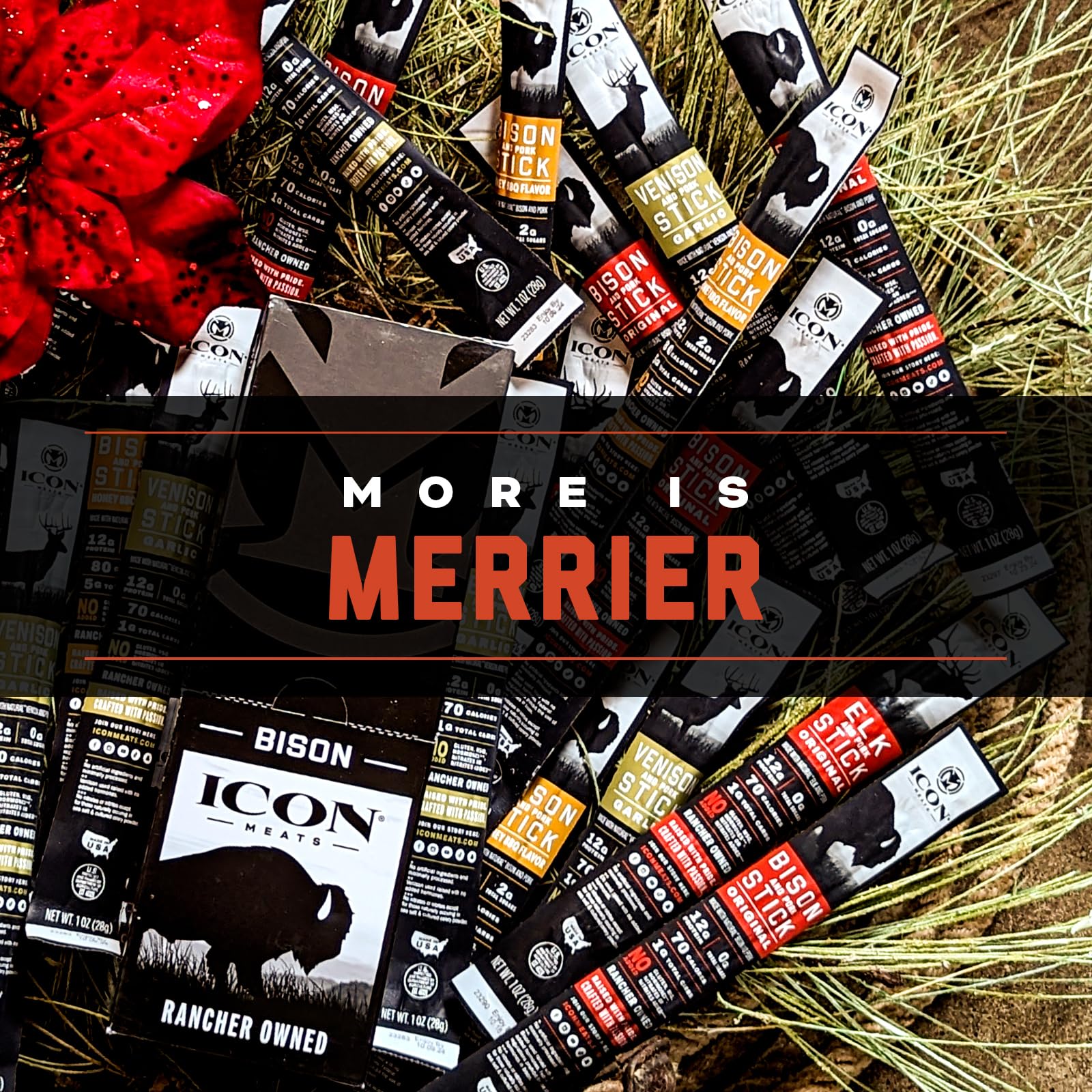 ICON Meats Bison and Pork Snack Sticks, Original Flavor, 24 Pack of High Protein Snacks, Sugar Free, Natural Jerky Meat Sticks, Gluten Free, USDA Inspected, Made in USA, Gifts for Him - Maple Wellness Supplements