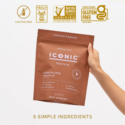ICONIC Protein Powder, Chocolate Truffle - Sugar Free, Low Carb Protein Powder - Lactose Free, Gluten Free, Non-GMO - 20g Grass Fed Whey & Casein Protein - Maple Wellness Supplements