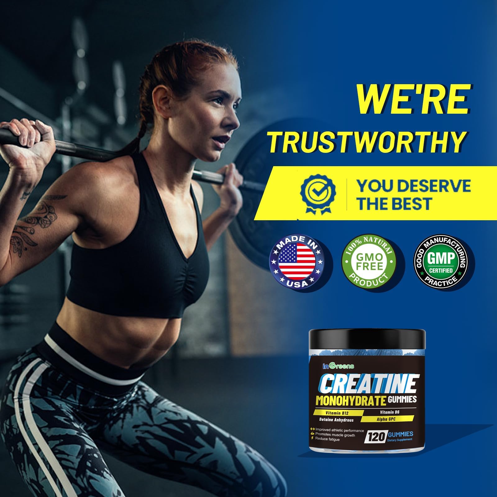 inGreens Creatine Monohydrate Gummies 6g for Men & Women 120 Count - Maple Wellness Supplements